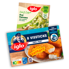 Iglo vissticks, vissticks rösti, spinazie boursin of a la creme